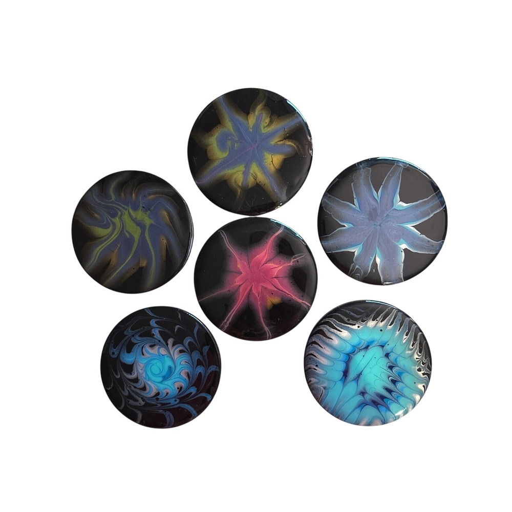 Fluid Art coaster Set 4in Multicolor Resin Cork 6 pieces trippy vibe